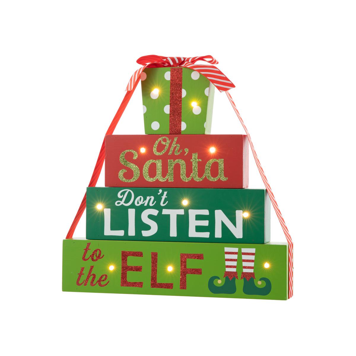 Glitzhome 12in. H Lighted Wooden Christmas Gift Block Table Decor