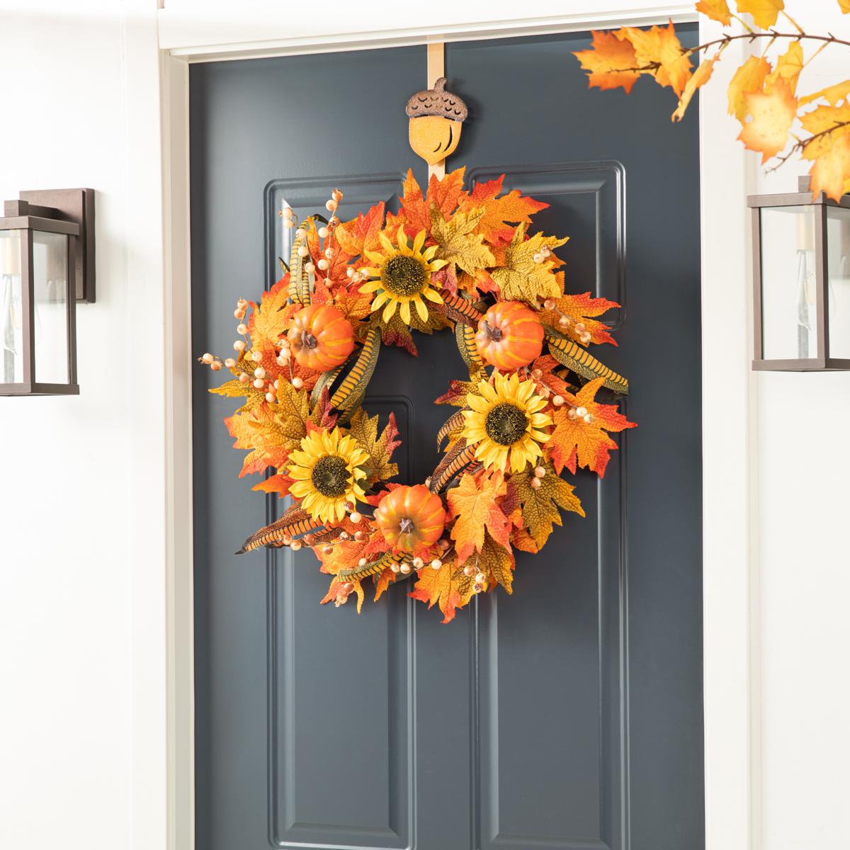 Glitzhome 14in. Fall Metal Glitter Acorn/ Leaf/ Pumpkin Wreath