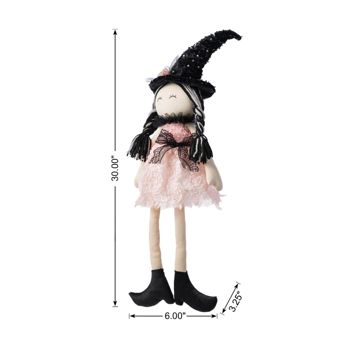 Glitzhome 29“H Halloween Pink Fabric Dressed Witch Sitter - 23681655 | HSN