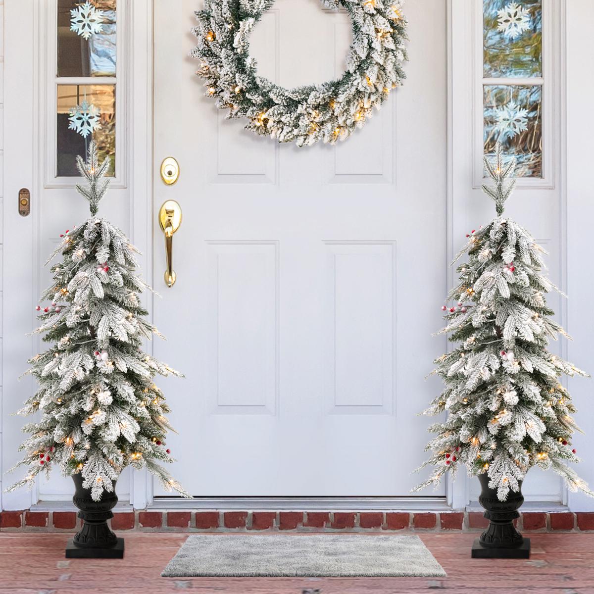 Plastic Tree door Adoreセット売り Artificial Cedar Tree 2 Pack 4 ft Outdoor Artificial Topiary