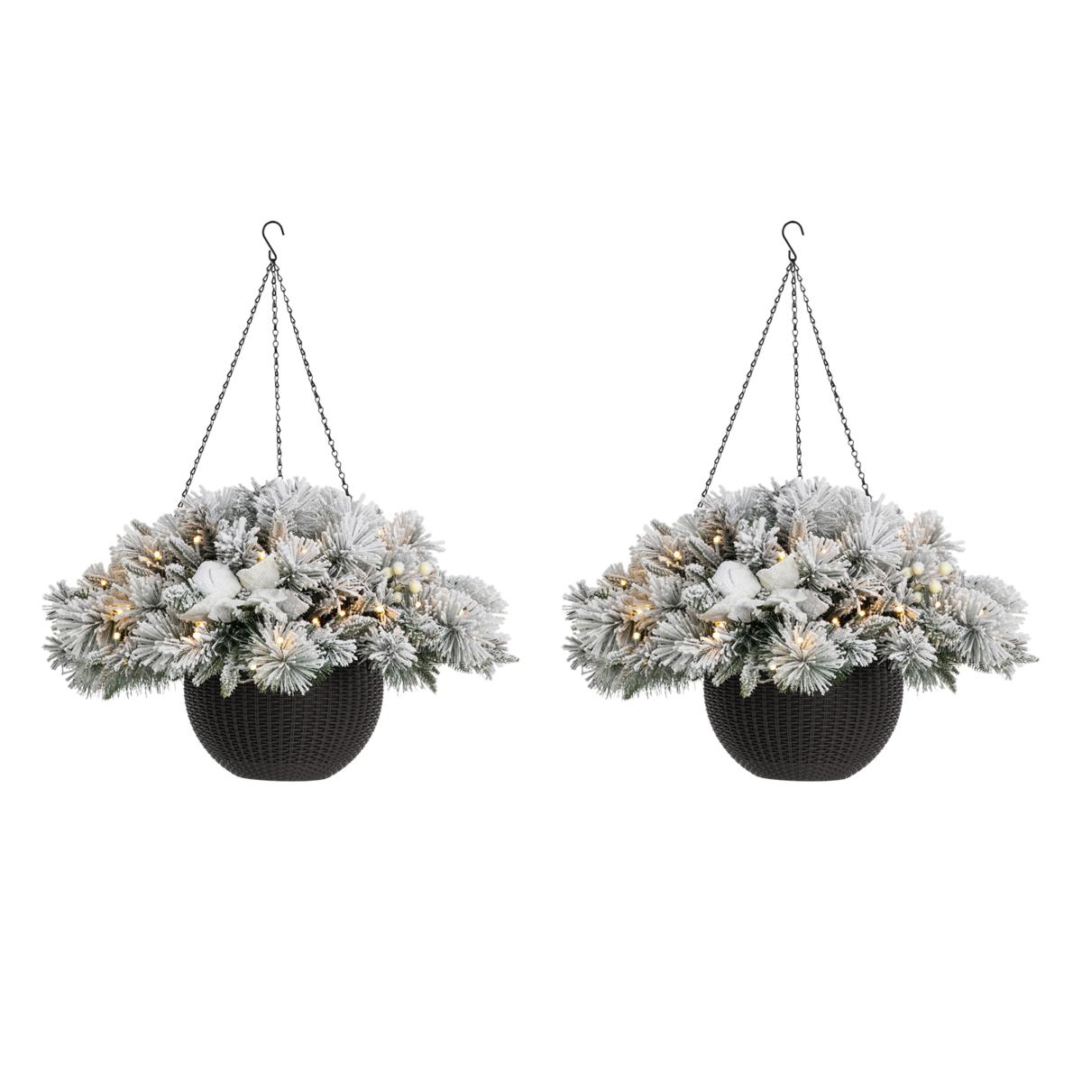 Glitzhome 2PK PreLit Christmas Artificial Poinsettia Hanging Basket