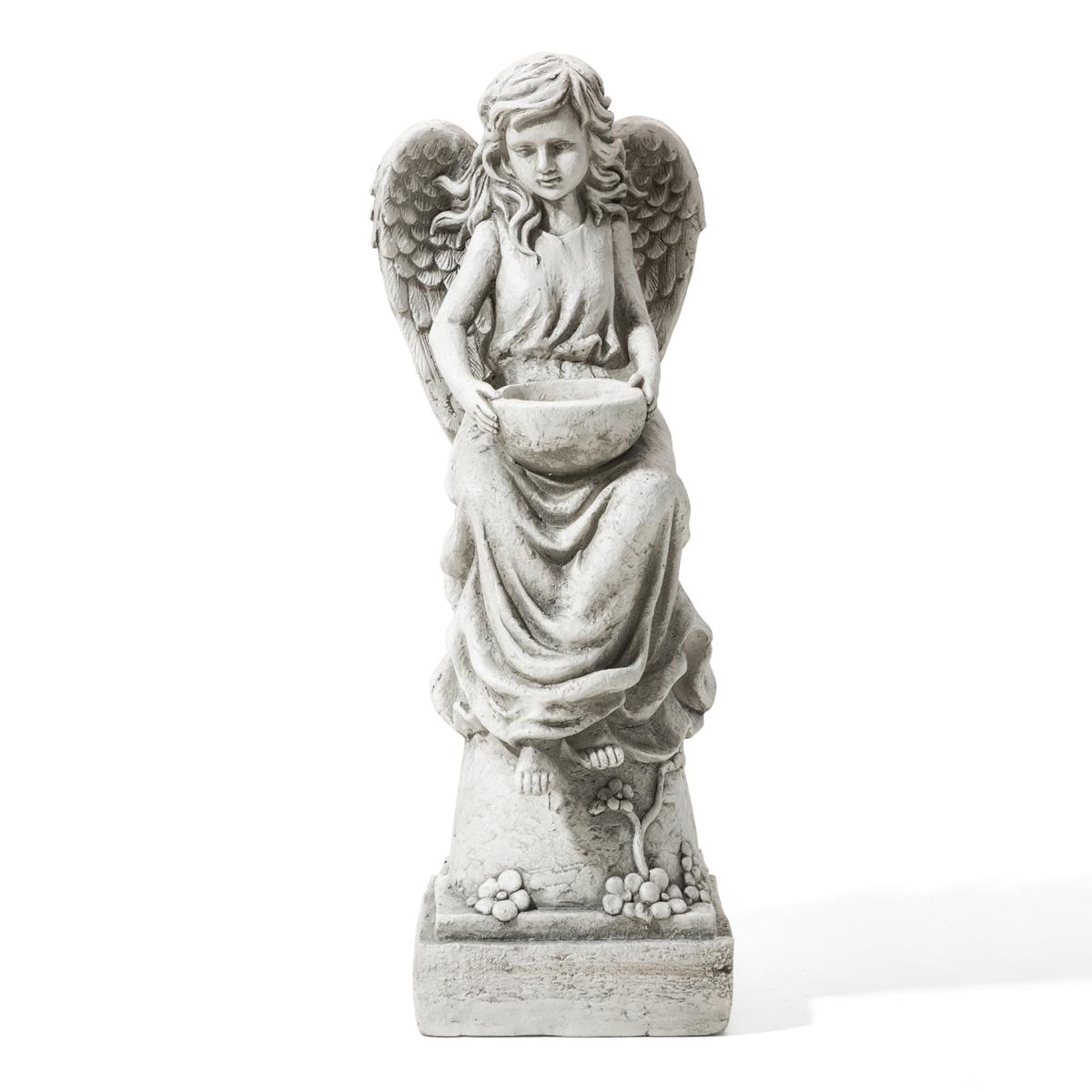 Glitzhome 31.25in H MGO Angel Garden Statue with a Birdbath - 20888564 ...