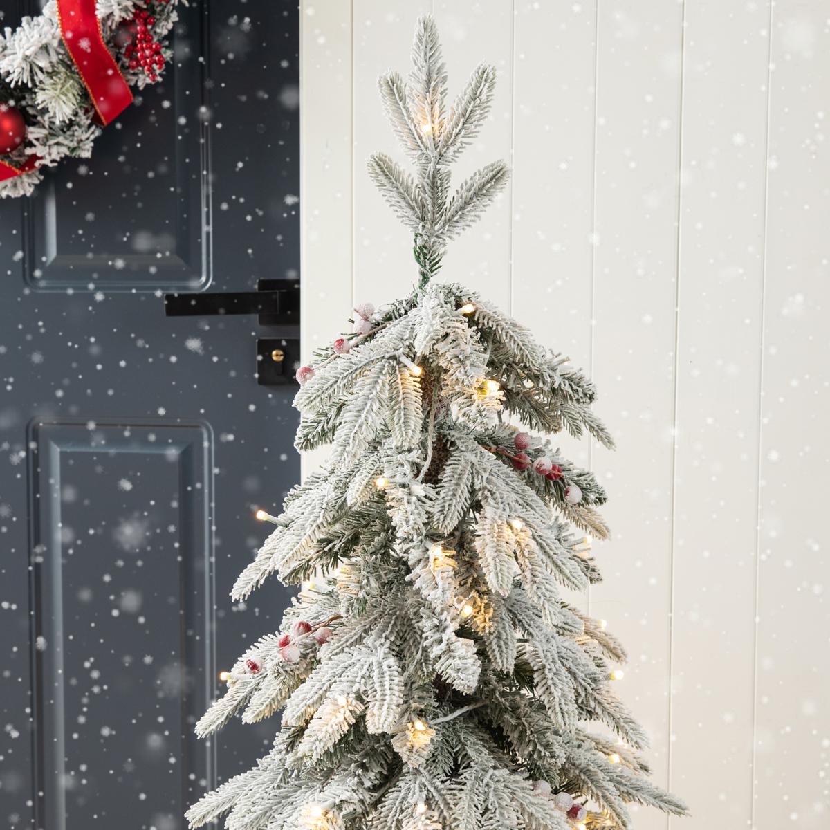 Glitzhome 4' Pre-Lit Flocked Fir Artificial Christmas Tree | HSN