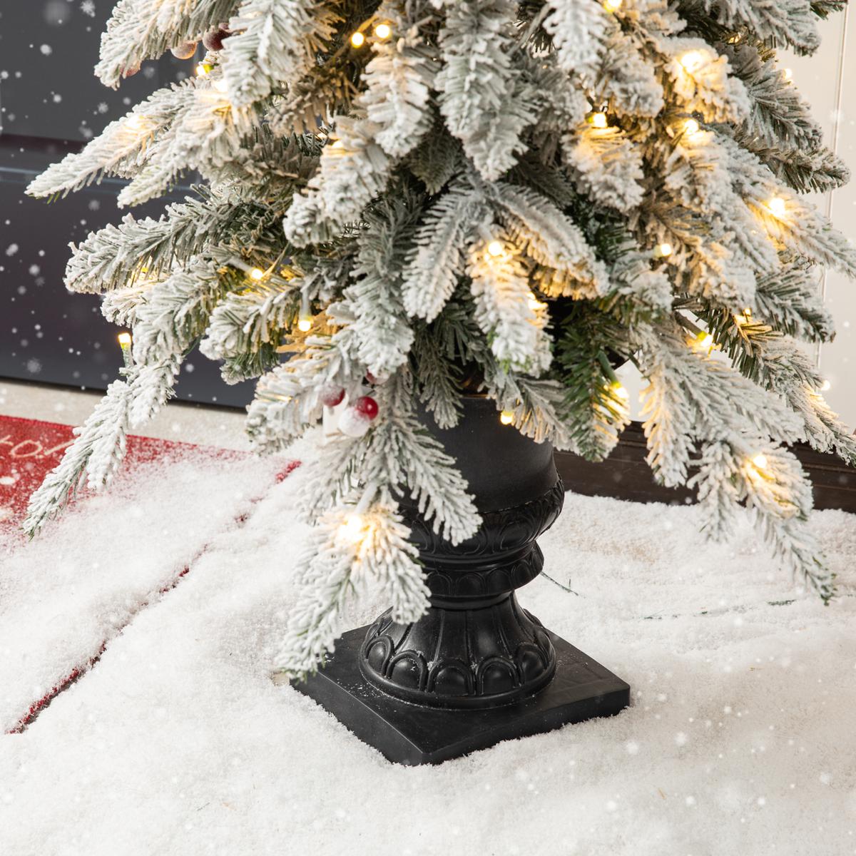Glitzhome 4' Pre-Lit Flocked Fir Artificial Christmas Tree | HSN