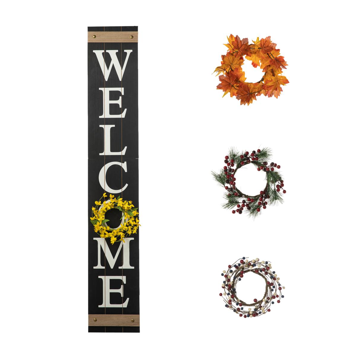 Glitzhome 60" Wooden Welcome Porch Sign w/4 Interchangeable Wreaths - 20794256 | HSN