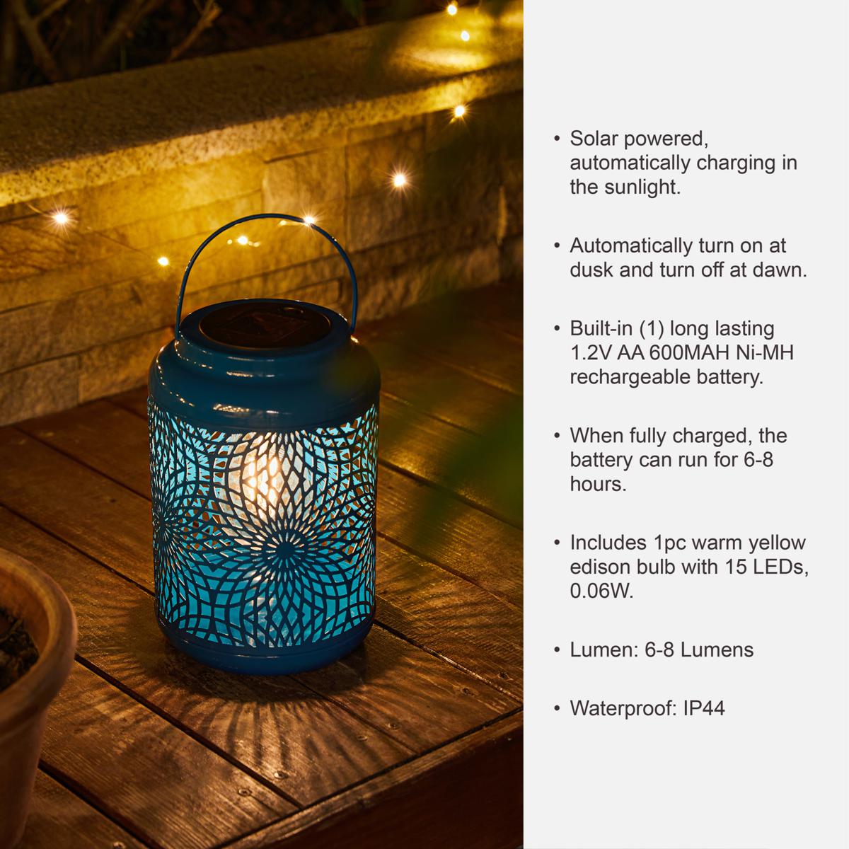 Glitzhome 8.75H Metal Cutout Solar Powered Outdoor Hanging Lantern