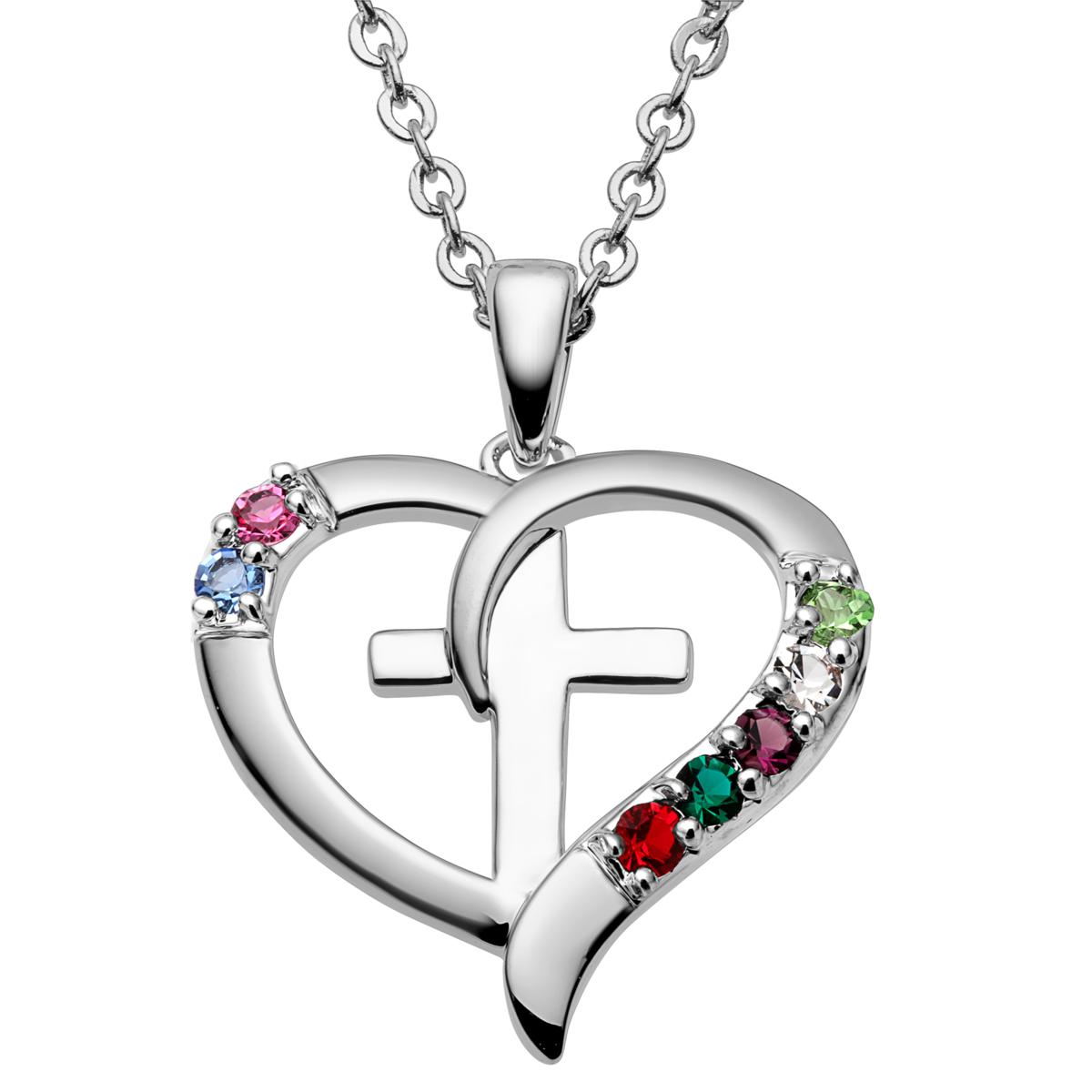 Gold Over Sterling Family Heart And Cross Birthstone Pendant