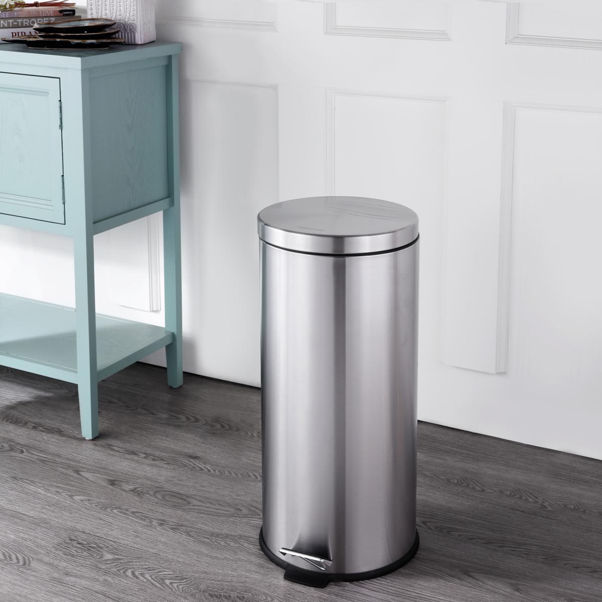 Home Zone Living 8 Gallon Kitchen Trash Can Slim Stainless Steel Step Pedal 30 Liter