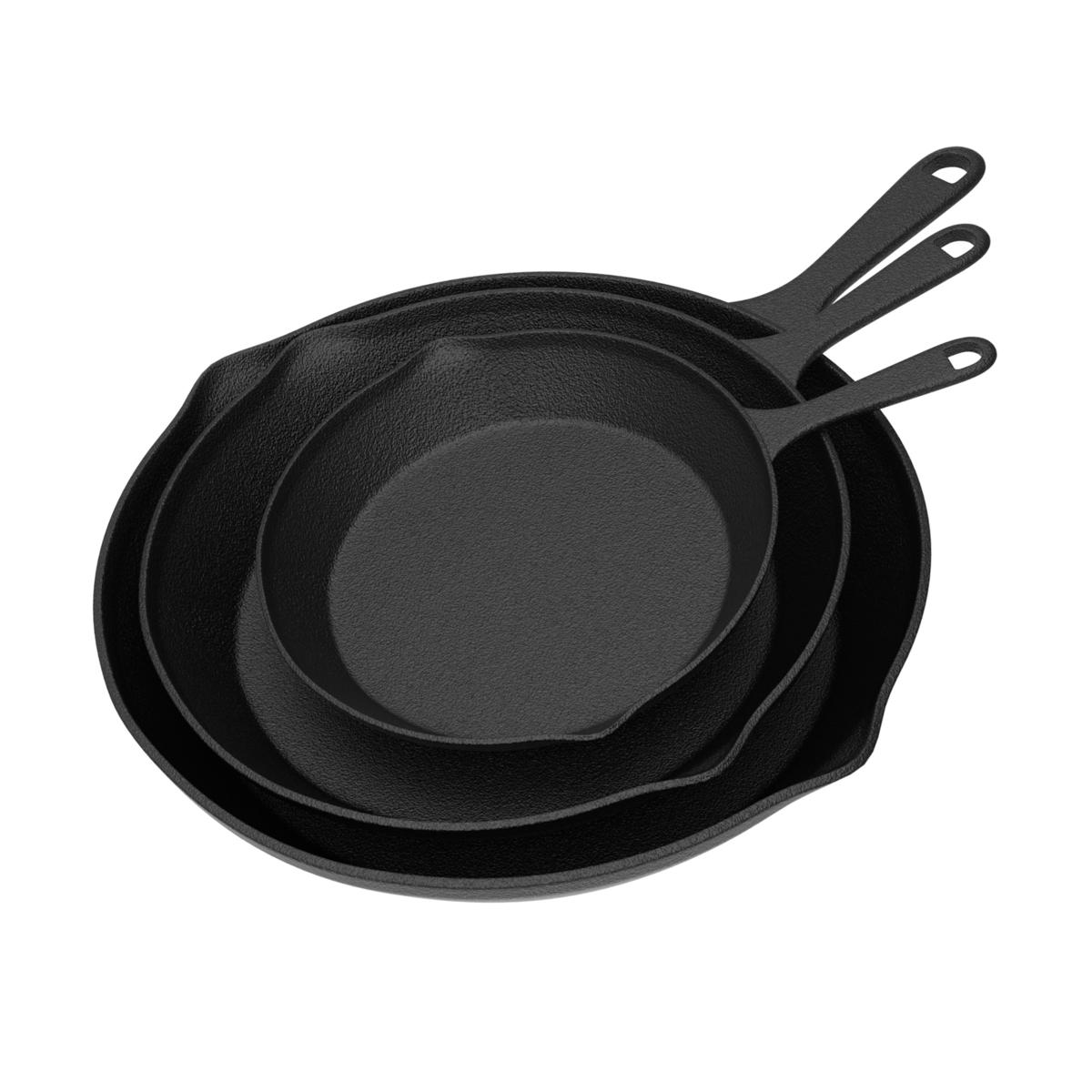 Hastings Home Set of 3 Cast Iron Pre-Seasoned Nonstick Skillets