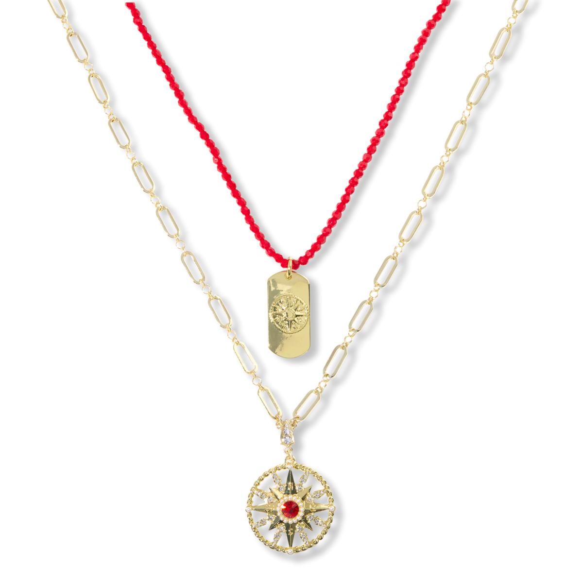 Heidi Daus Compass and Dog Tag 2-piece Chain and Beaded Necklace Set