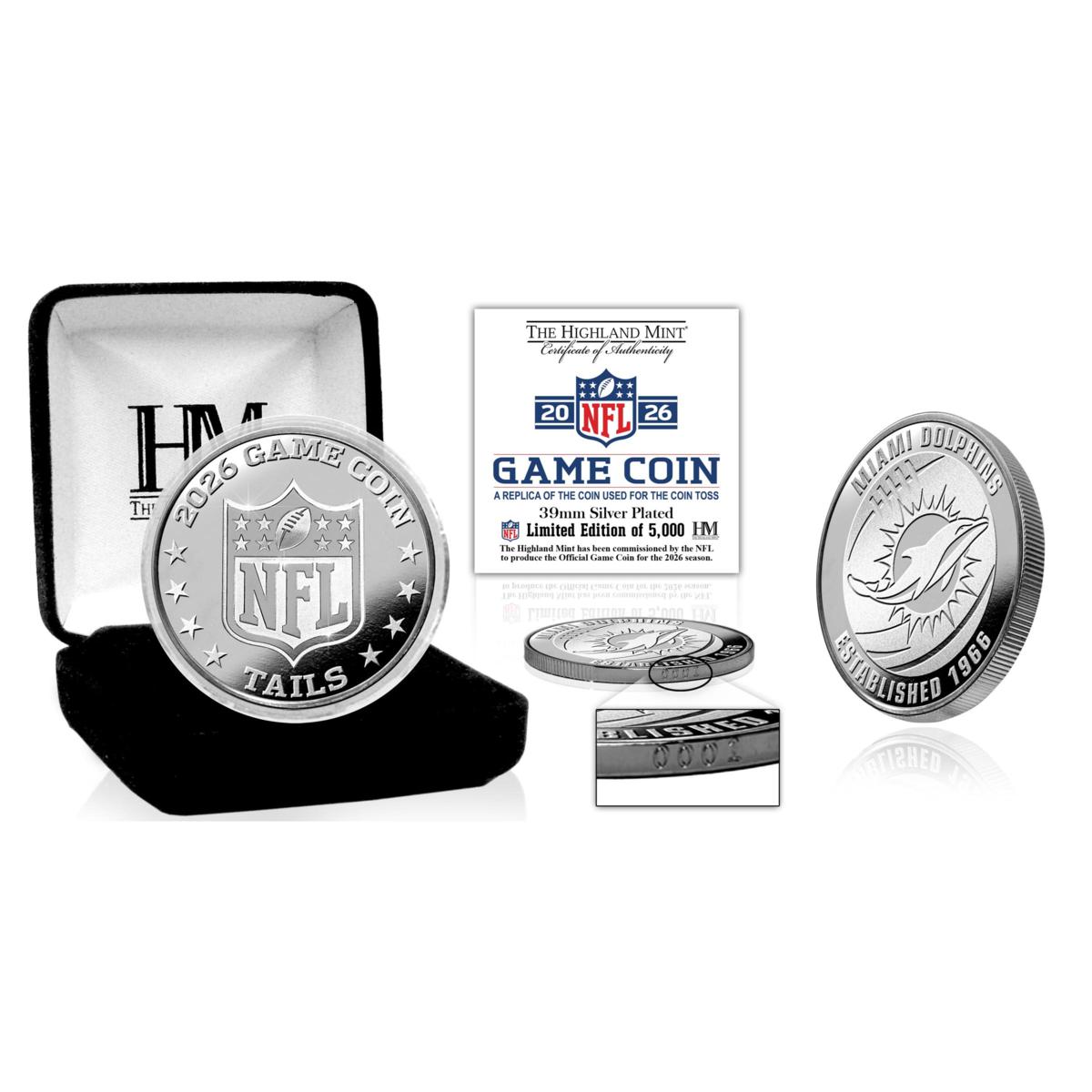 Highland Mint Miami Dolphins 2026 Silver Plated Game Flip Coin | HSN