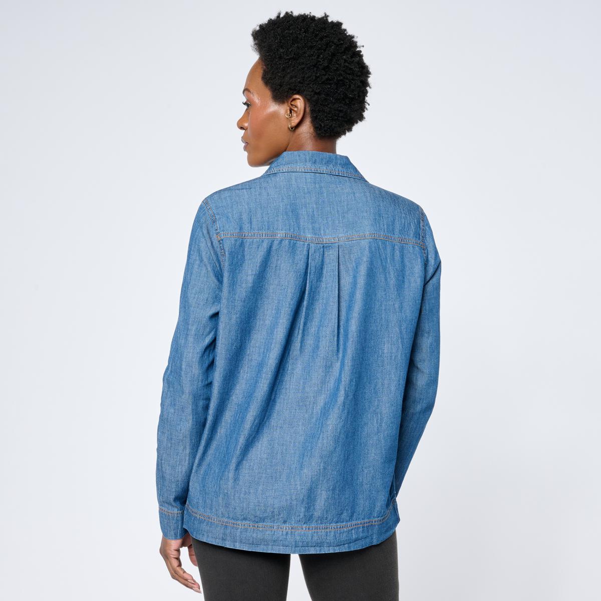 HUE Utility Pocket Button-Front Denim Shirt | HSN