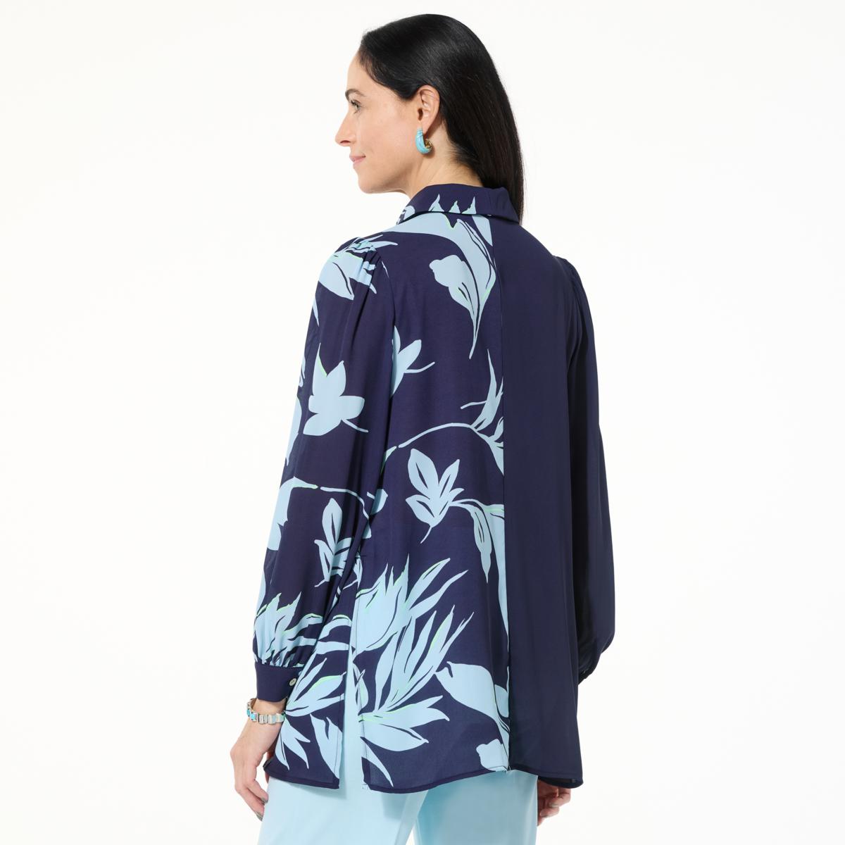 IMAN Global Chic Half-Printed Button-Front Blouse - 23418467