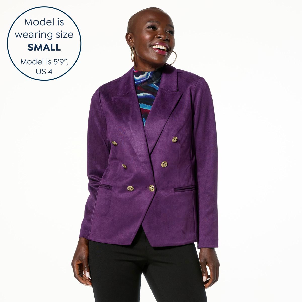 IMAN Global Chic Luxe Faux Suede Double-Breasted Blazer