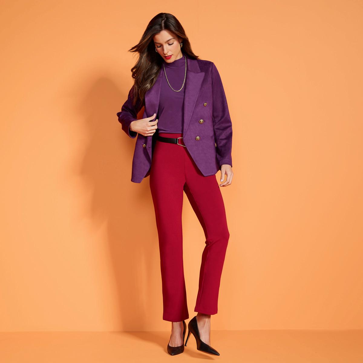 IMAN Global Chic Luxe Faux Suede Double-Breasted Blazer