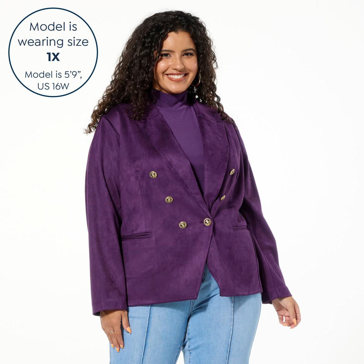 IMAN Global Chic Luxe Faux Suede Double-Breasted Blazer
