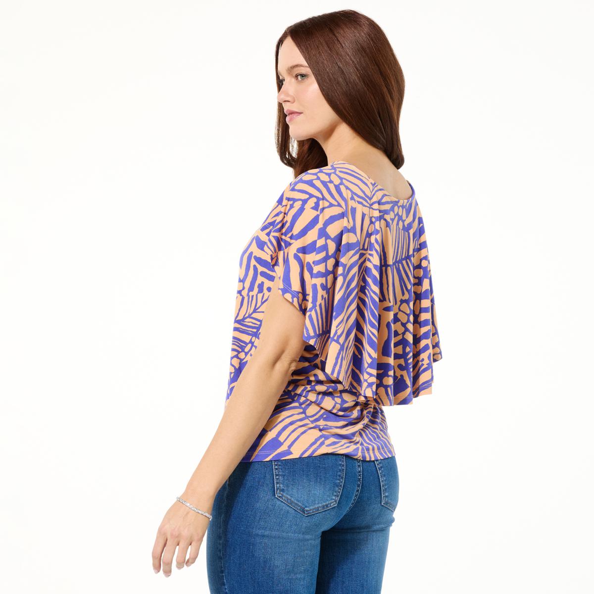 IMAN Global Chic Overlapping Flutter Sleeve Knit Top