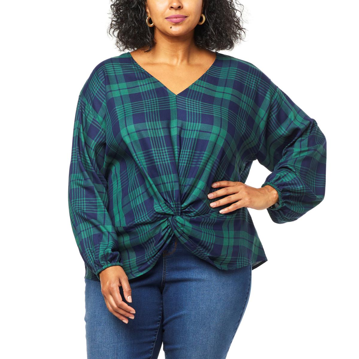 IMAN Global Chic Plaid Twist-Front Woven Top - 20442222