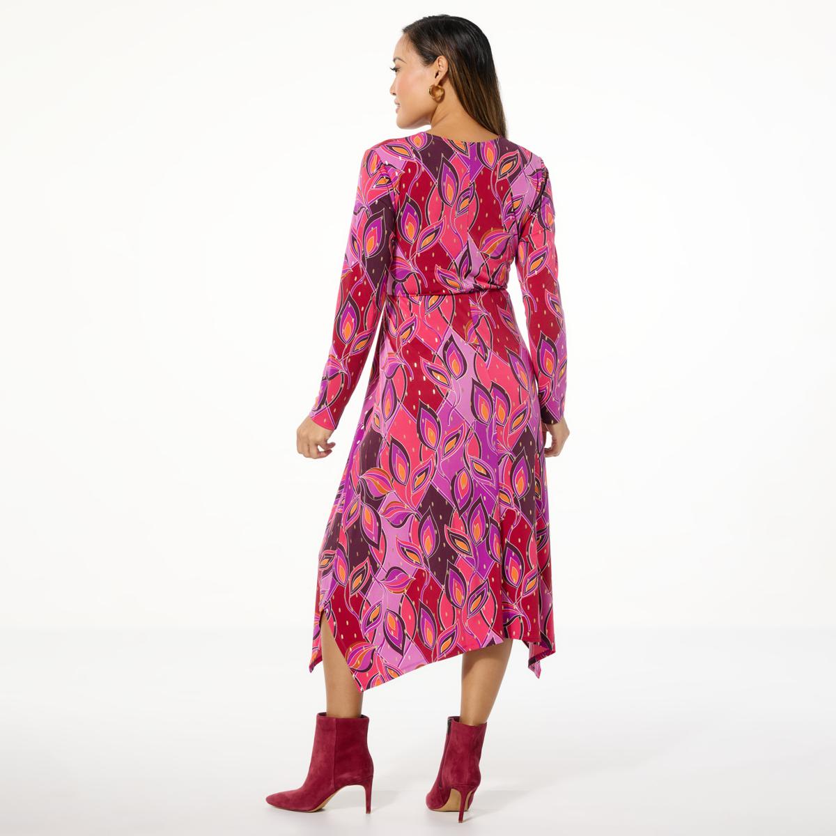 IMAN Global Chic Printed Runway Jersey Surplice Dress