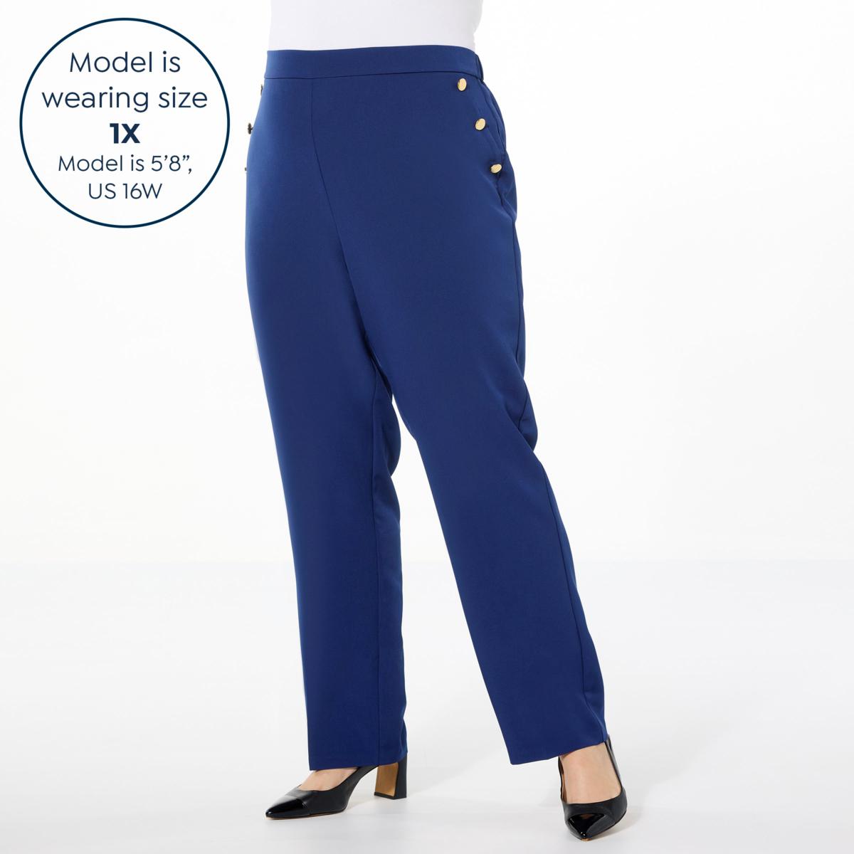 IMAN Global Chic Woven Wide-Leg Pant with Button Details