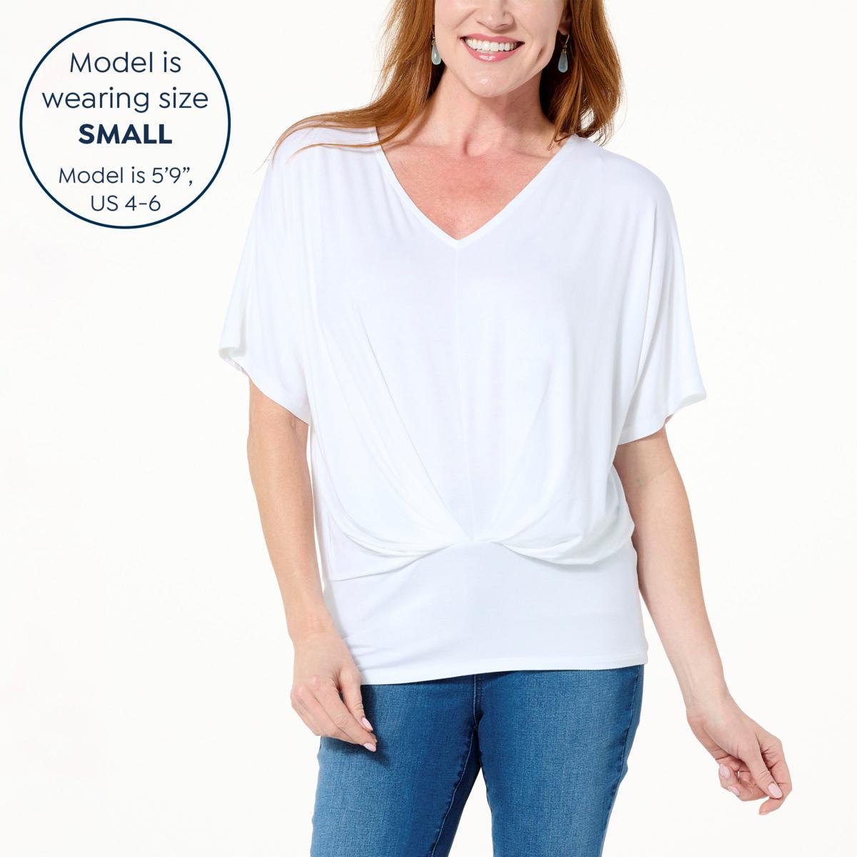 Ivory, Soft Drape V Neck Jersey Top