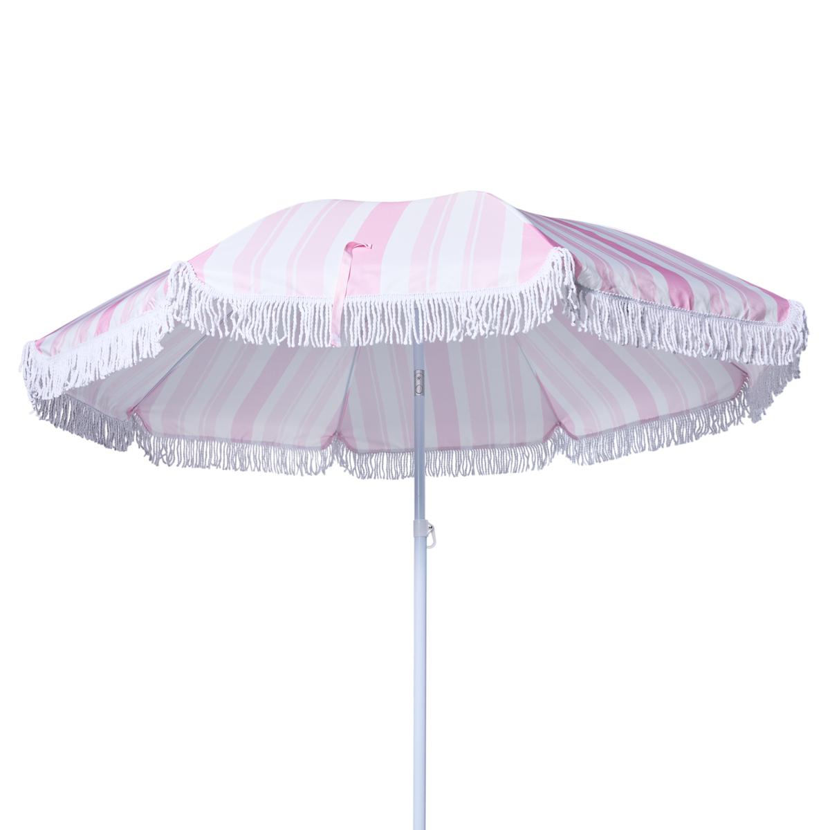 【美品】Umbrella Company #24 Improvements 6.5' Fringe Umbrella with Base - 23475229 | HSN