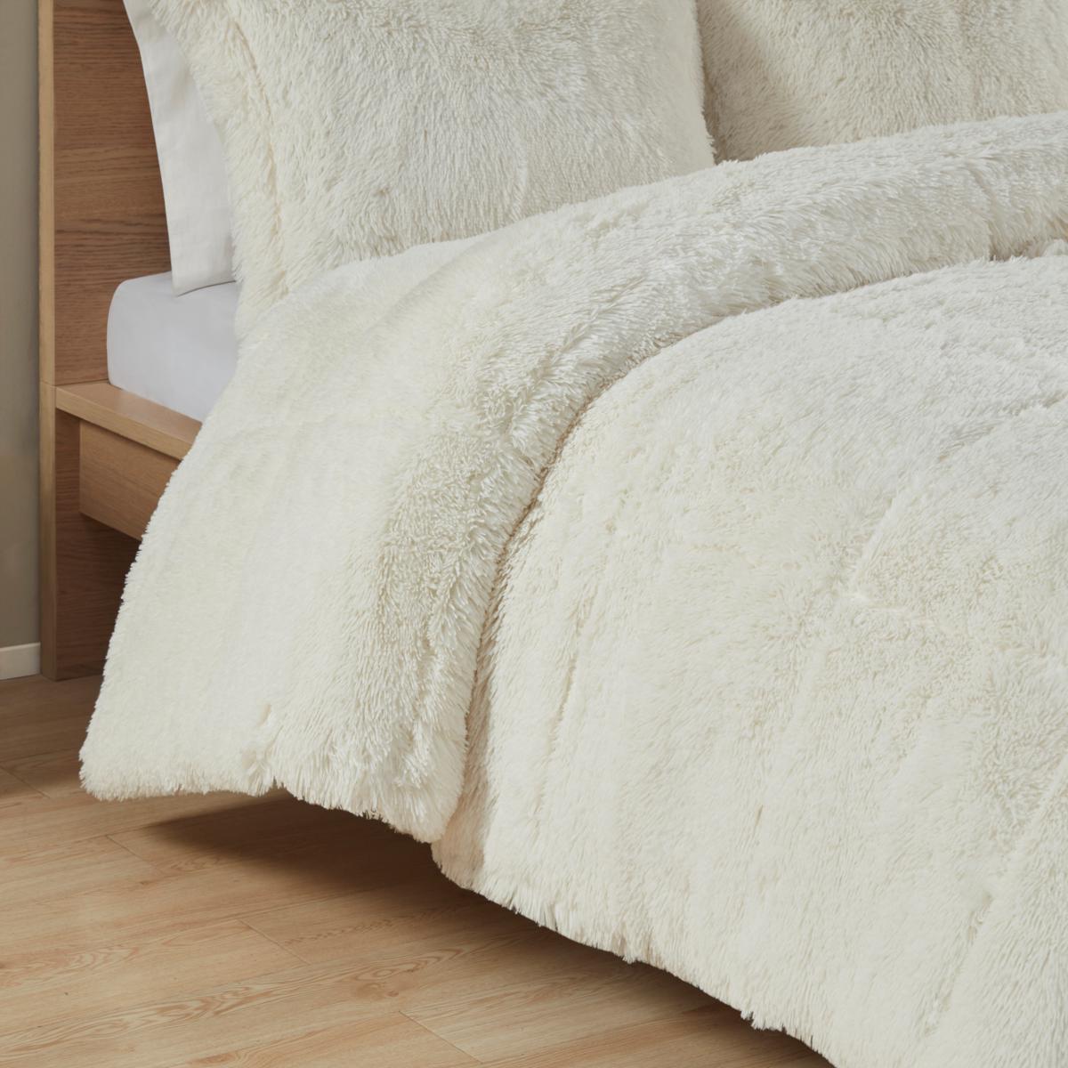 INTELLIGENT DESIGN Malea 3 Pieces King Shaggy good Faux Fur Duvet Cover Set White Th