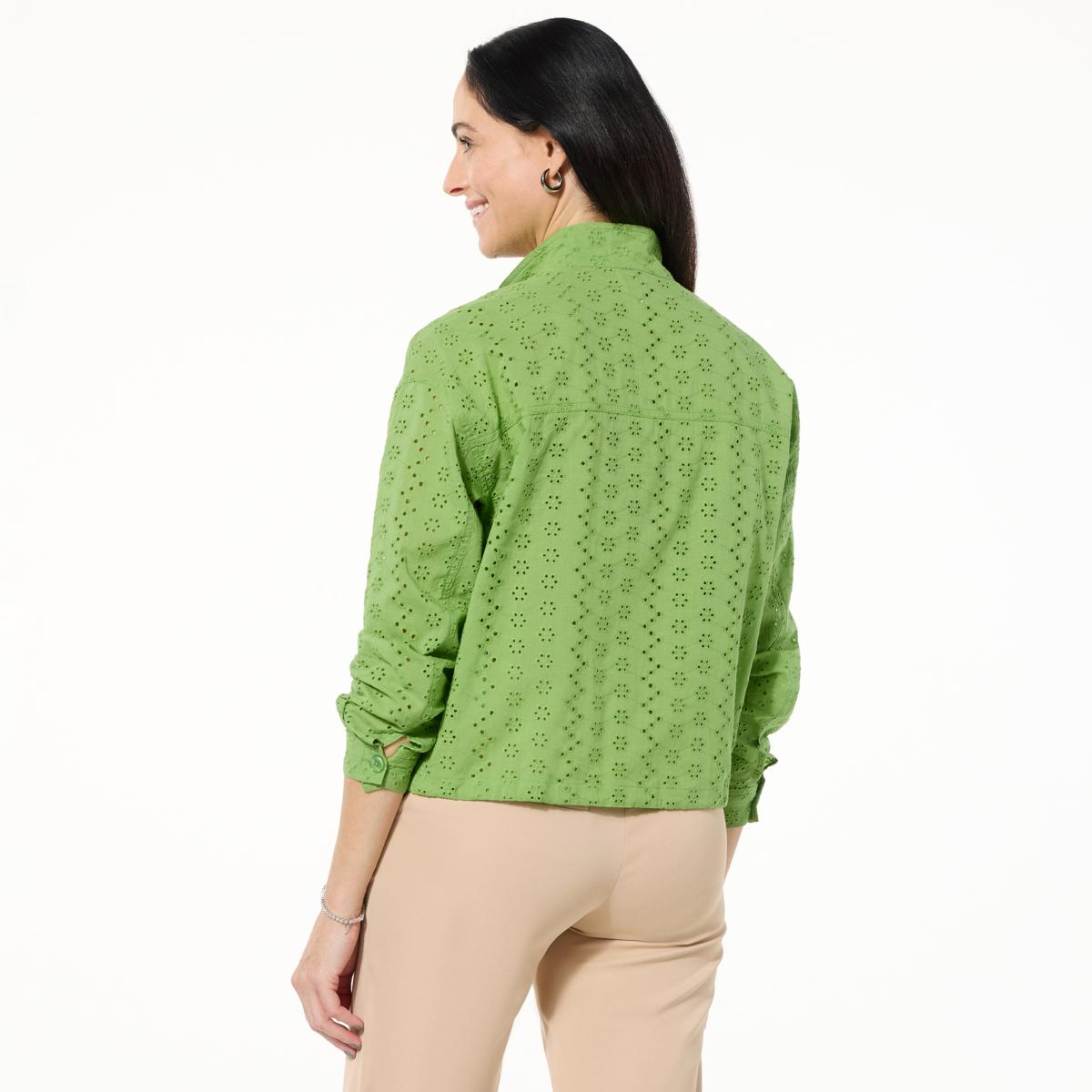 Jaclyn Smith Eyelet Zip-Front Cargo Jacket | HSN