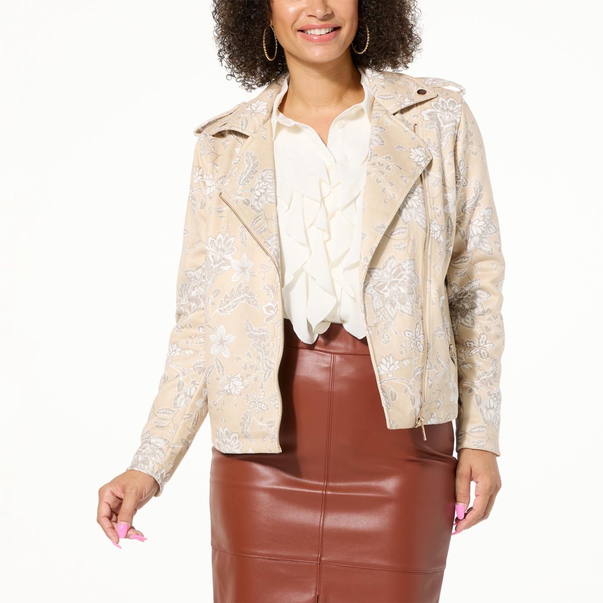 Cream faux fashion suede biker jacket