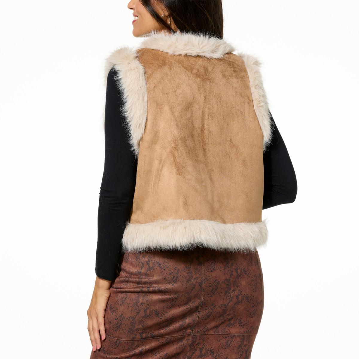 Jaclyn Smith Faux Suede Vest with Faux Fur Trim