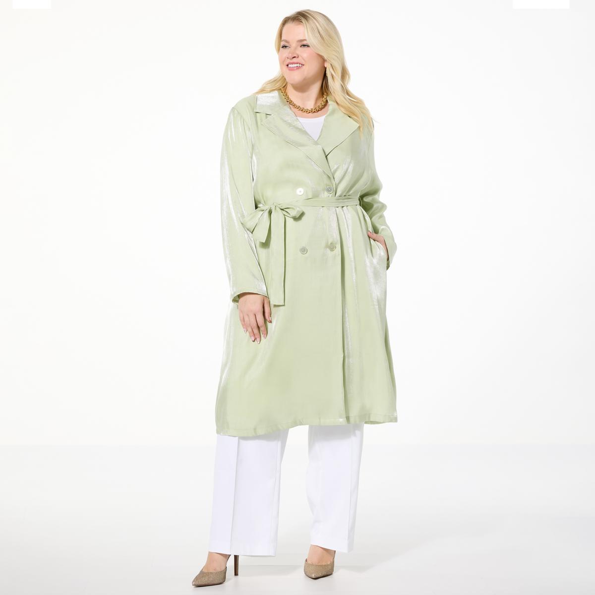 Jaclyn Smith Metallic Belted Trench Coat - 23375521 | HSN