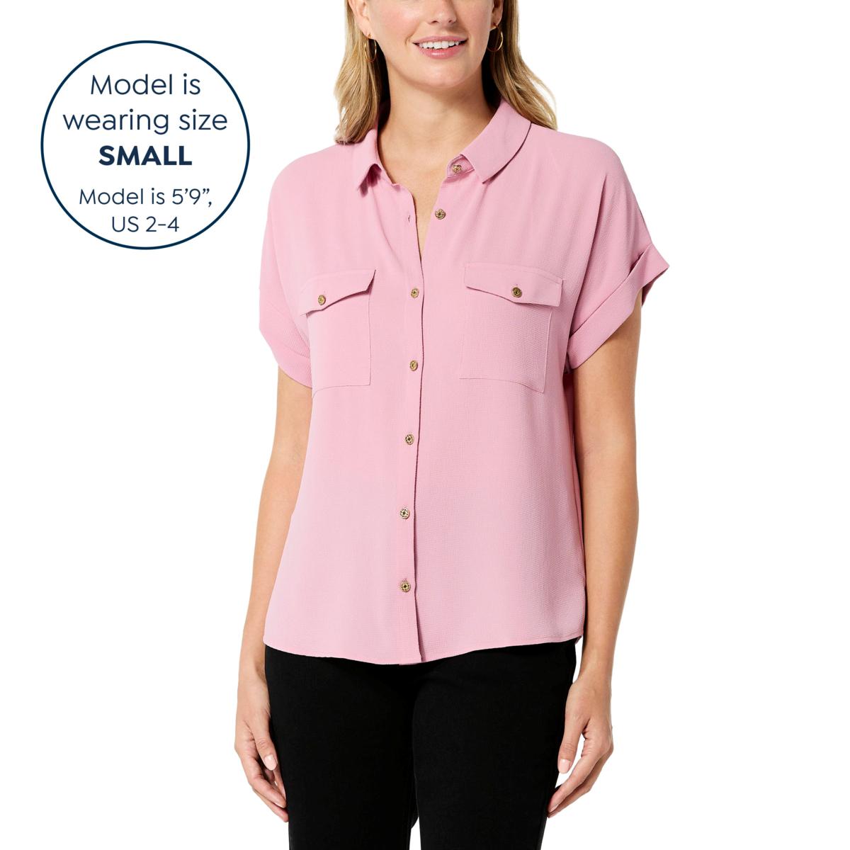 Jaclyn Smith Short-Sleeve Cuffed Button-Front Shirt - 20653317