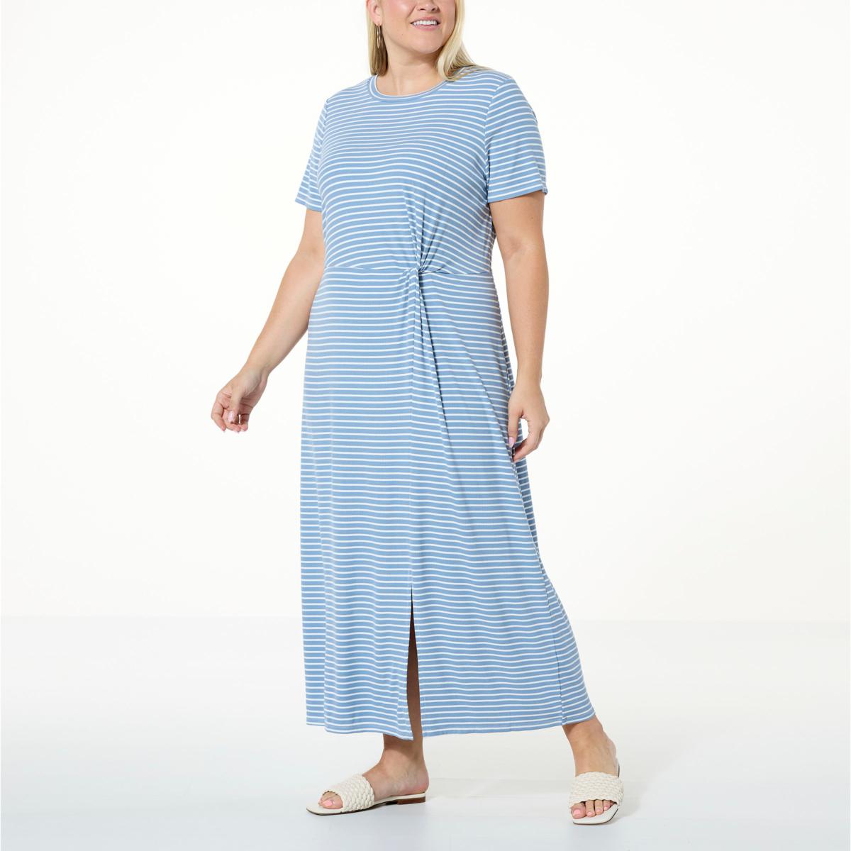 Jaclyn Smith Striped Knit Knot Front T-Shirt Dress - 20770293 | HSN