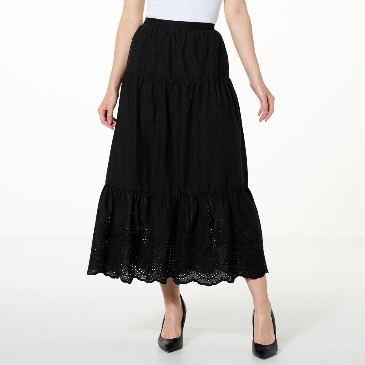 Jaclyn Smith Woven Eyelet Tiered Maxi Skirt - 20770187 | HSN