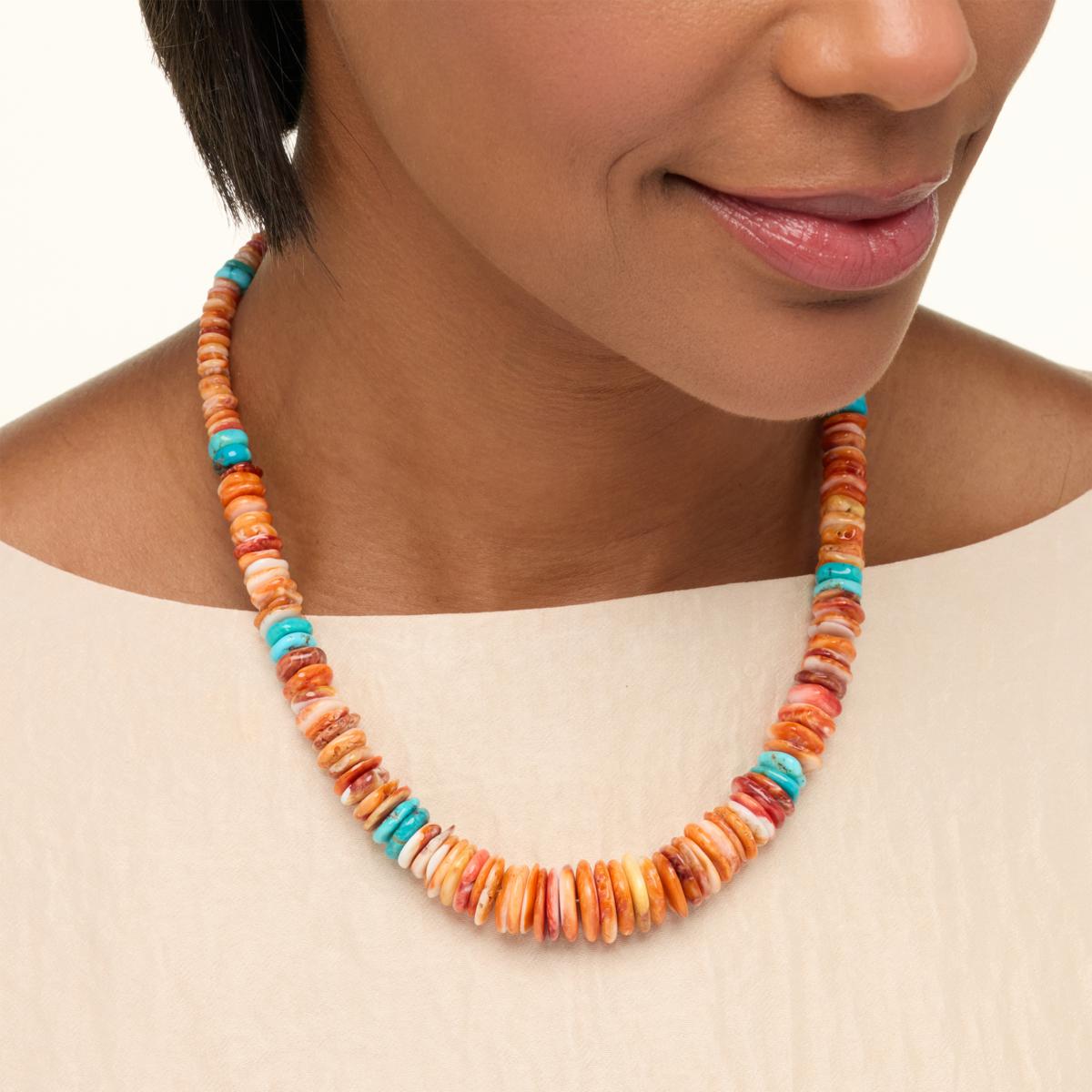Jay King Orange Spiny Oyster Shell and Turquoise 18 Jay King Orange Spiny Oyster Shell and Turquoise 18