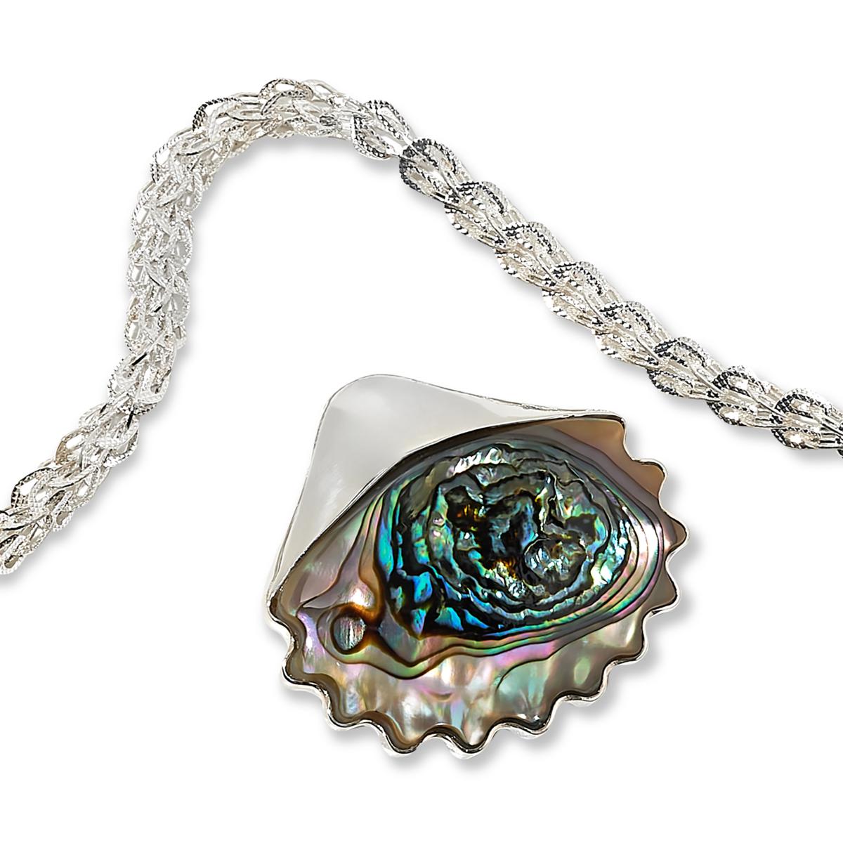Ciondolo Goccia In Conchiglia Abalone Intagliata Con Argento Tibetano E Perla - SH353