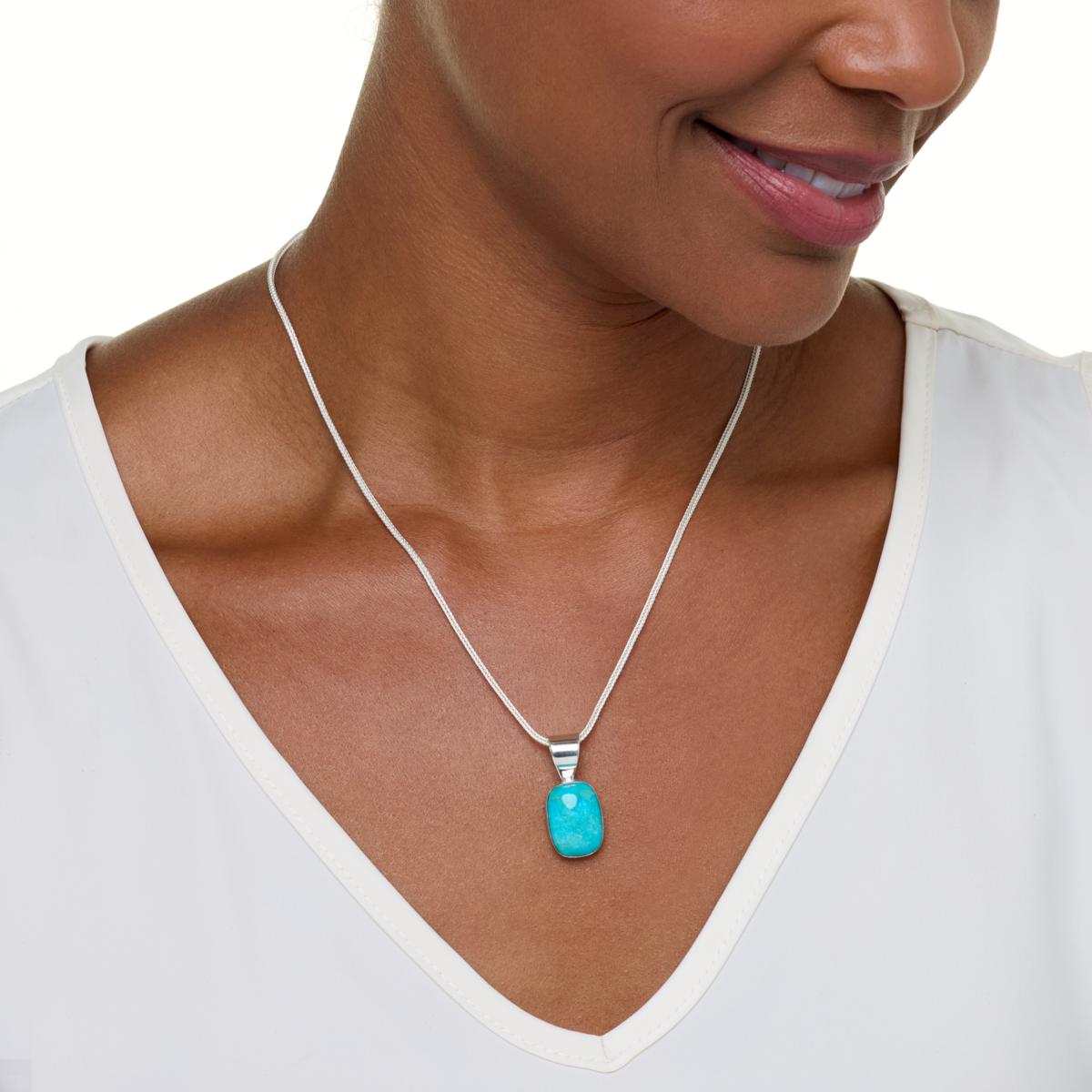 Jay King Sterling Silver Maidenhair Turquoise Pendant with Chain | HSN