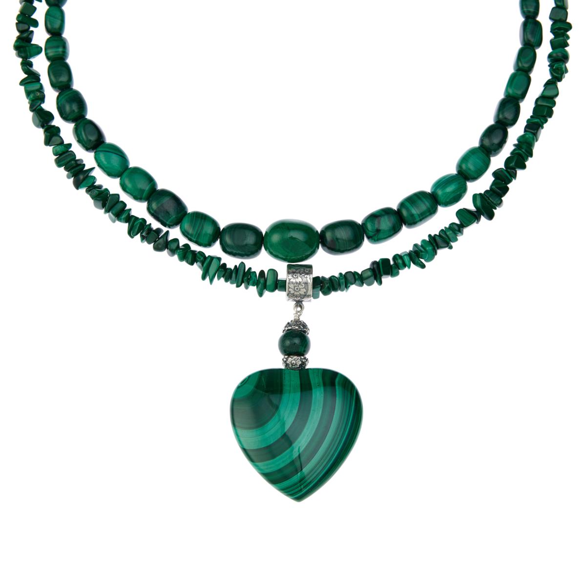 Jay King Sterling Silver Malachite Heart Pendant and 2-Necklace Set