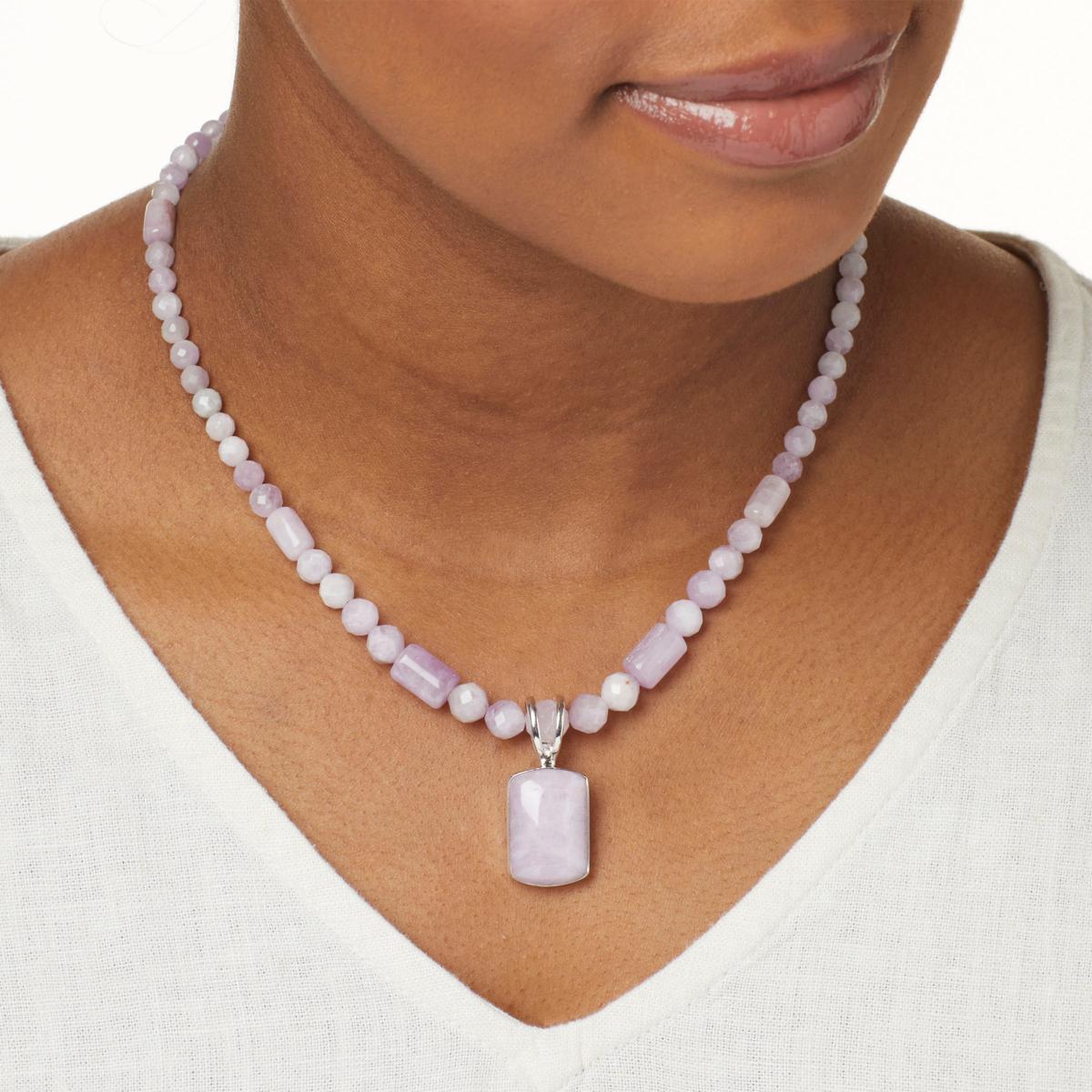 Collana Kunzite Rosa Lavanda In Argento 925 | Pietra Naturale Grado AA Con Catena 50 Cm | Gioiello Delicato Placcato Rodio