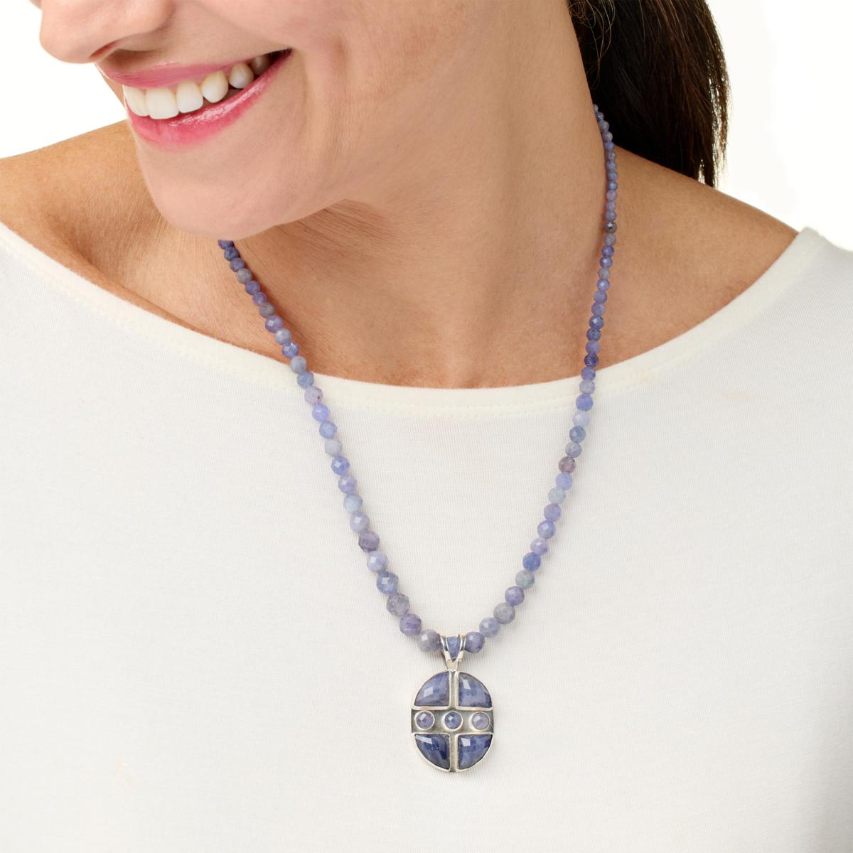 Jay King Sterling Silver Tanzanite Pendant with Bead Necklace