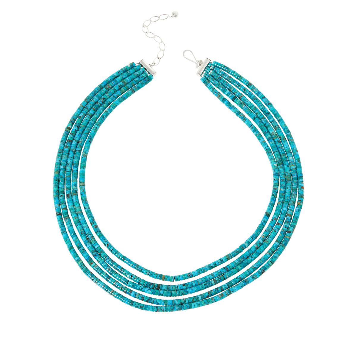 Jay King Sterling Silver Turquoise Heishi Bead 5-Strand Necklace ...