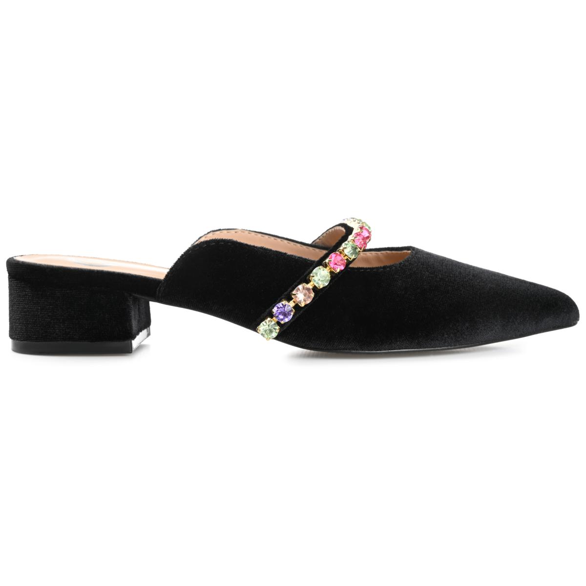 Journee Collection Women's Velvet Pointed-Toe Jewel Flat