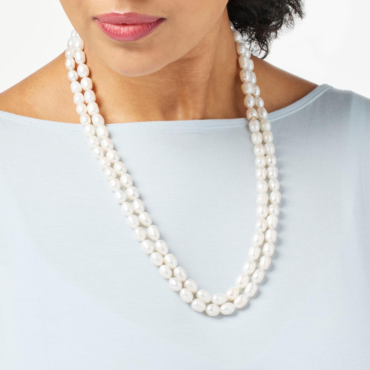 KALIFANO 8-10mm Oval Cultured Freshwater Pearl 54 Necklace