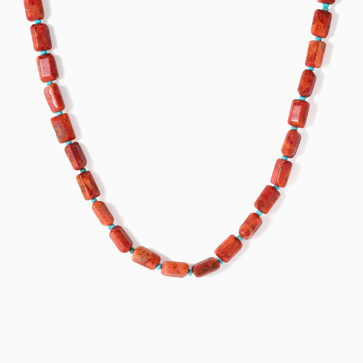 KALIFANO Red Coral and Turquoise-Color Blue Howlite Bead Necklace