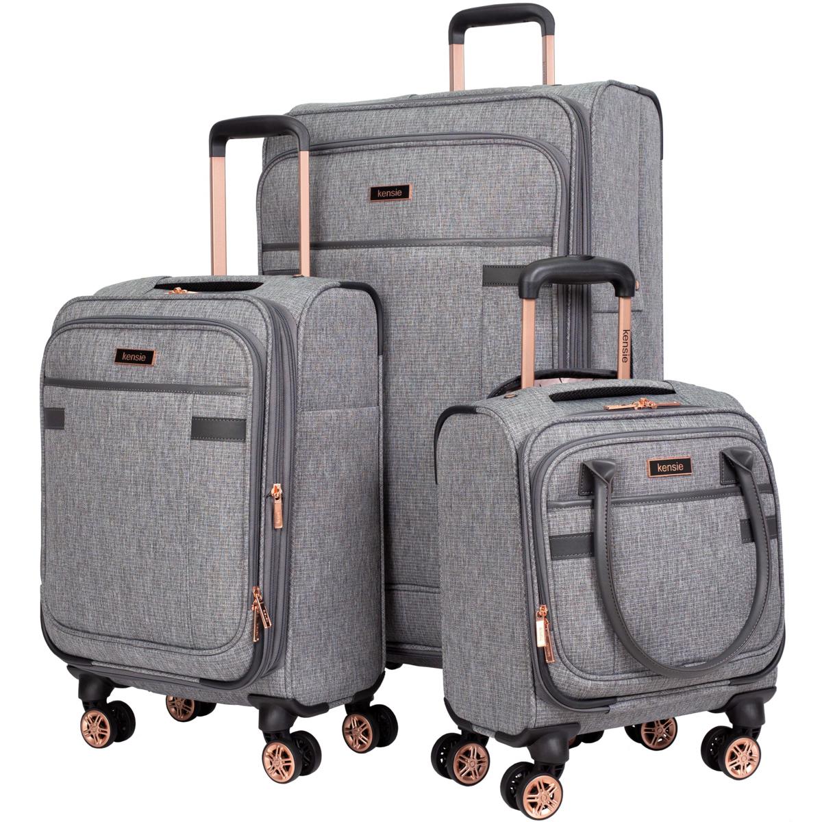 Kensie 3 PC Expandable Rolling Softside Luggage Set Gray Grey