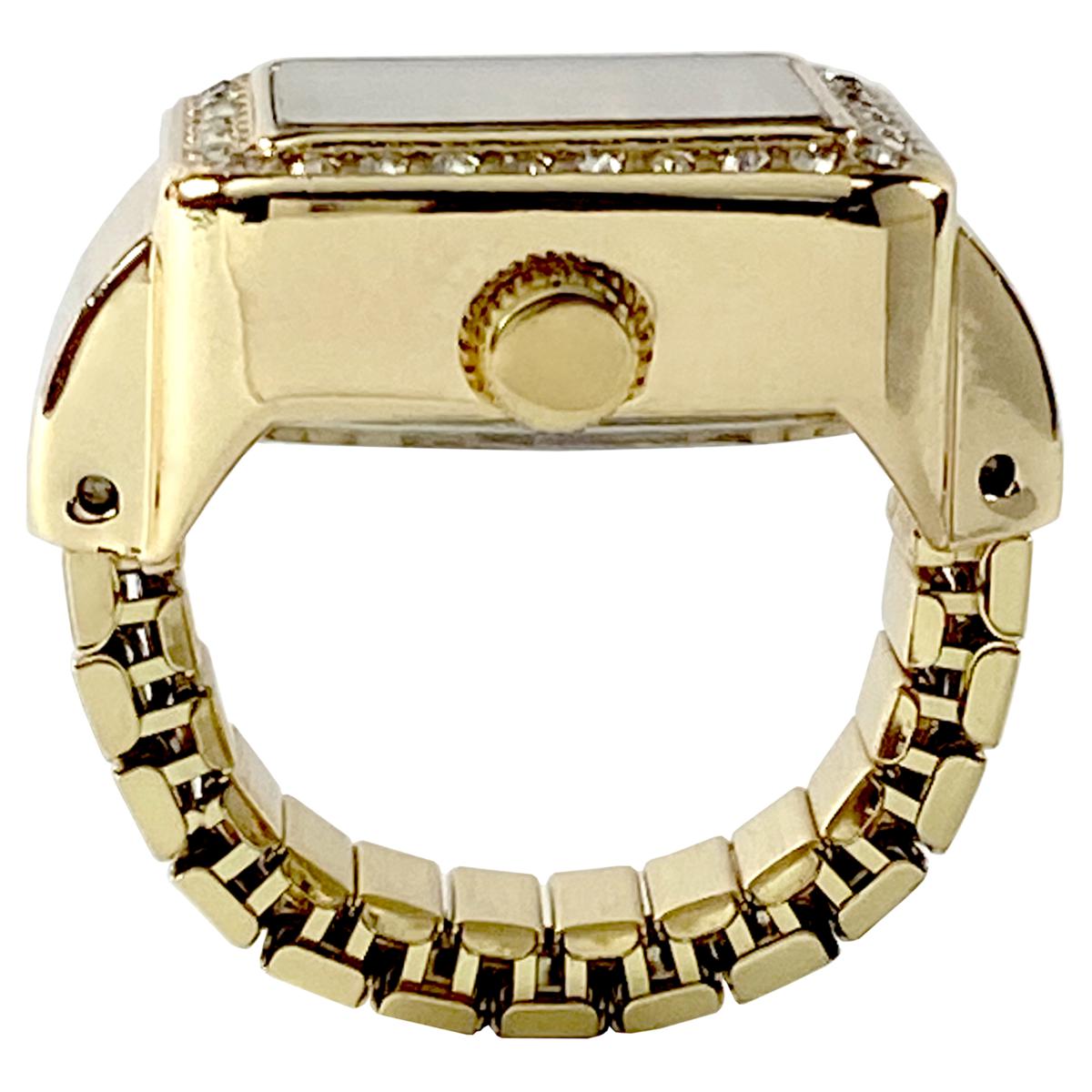 Kessaris brand rectangular women\'s watch featuring rhinestone accents Kessaris Crystal-Accent Expansion Band Ring Watch | HSN main image 4