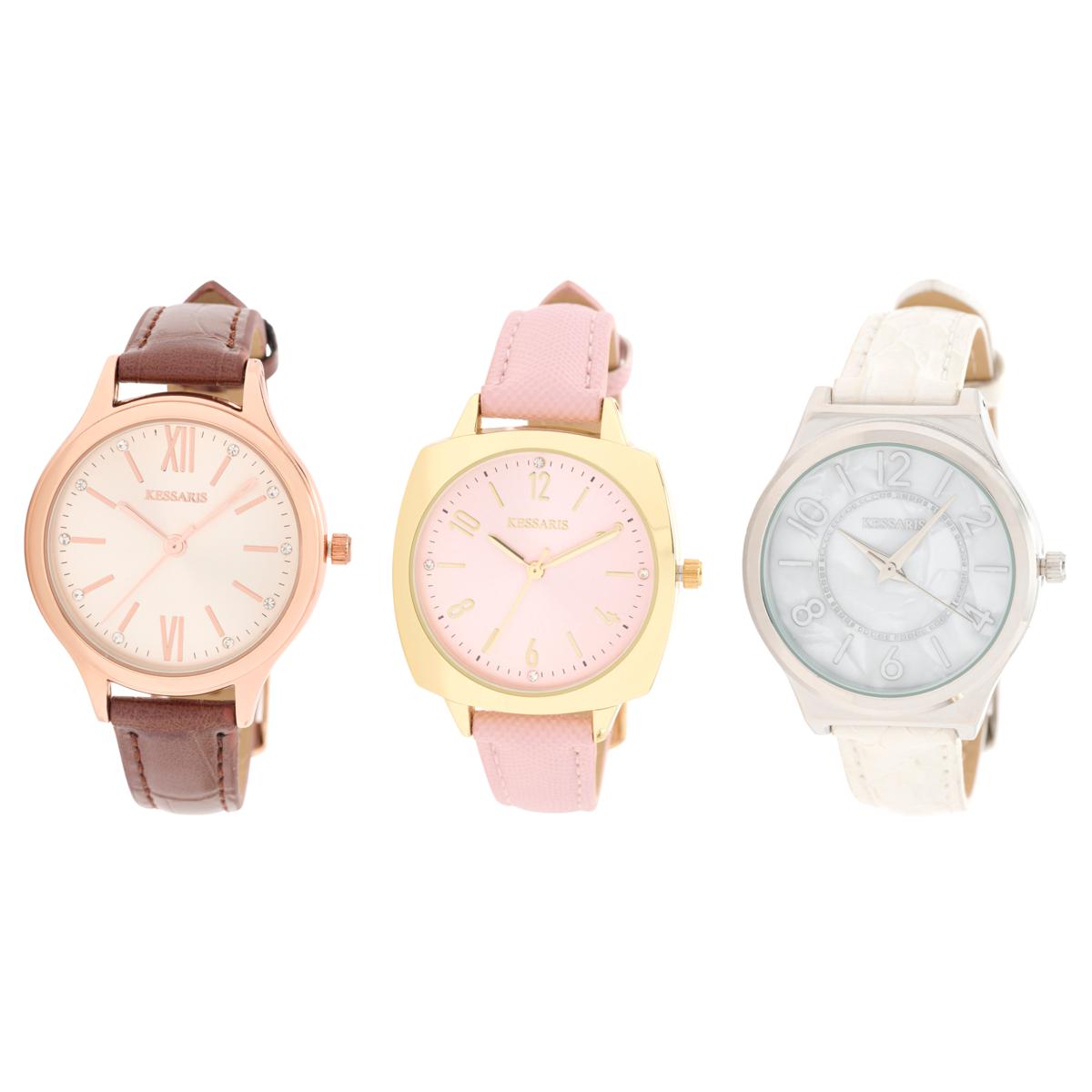 Kessaris Set of 3 Strap Watches