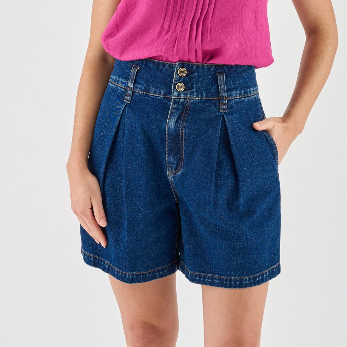 La Joie Vintage Denim Pleated A-Line Short