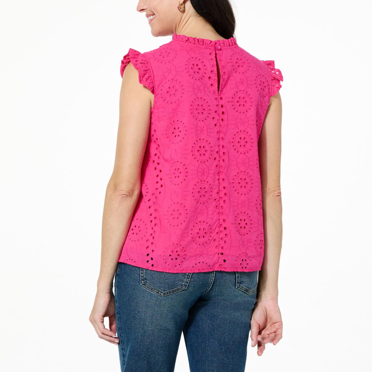 Lacey Chabert Flutter Sleeve Eyelet Top - 22180336 | HSN
