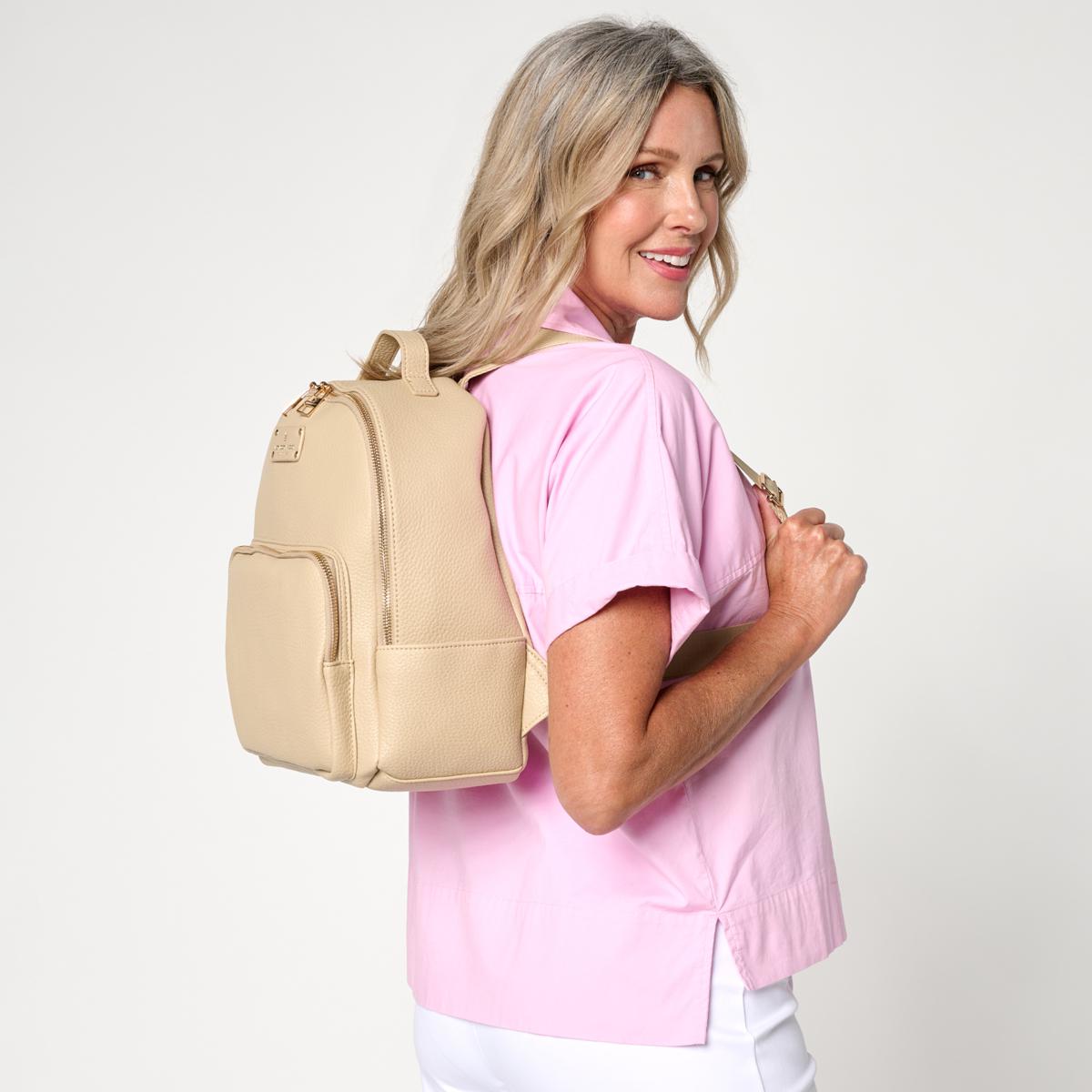 London Fog Taupe Pebbled Backpack with Gold Hardware Full Togo Leather Backpack | Elegant Everyday Design main image 2